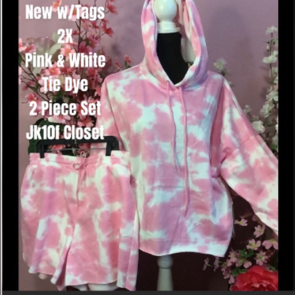LOWEST🌺 NWT Ci Sono 2X PINK WHITE HOODIE + SHORTS SET
